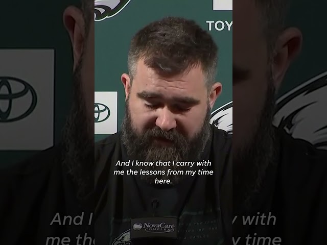 Watch: Travis Kelce hugs Jason Kelce after tearful announcement #Shorts