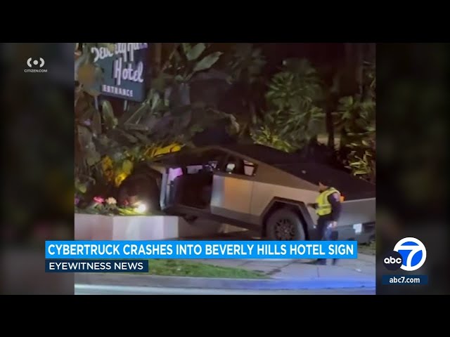 Tesla Cybertruck crashes into Beverly Hills hotel sign