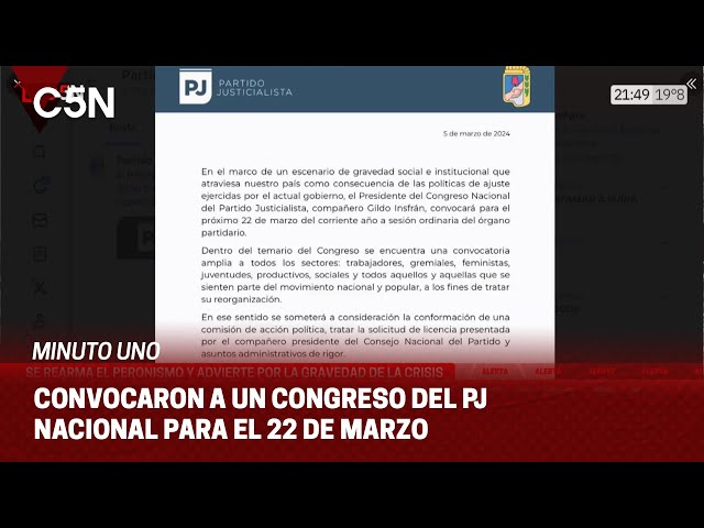 Convocaron a una REUNIÓN del PJ para el 22 de MARZO