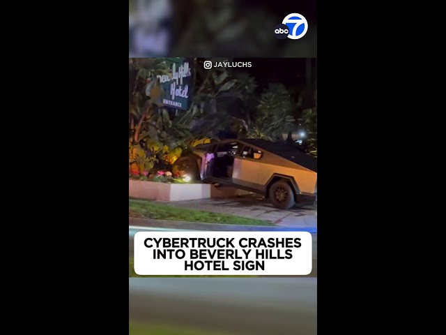 Tesla Cybertruck crashes into Beverly Hills hotel sign