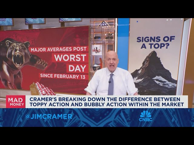 The market feels 'toppy', which is worse than 'frothy', says Jim Cramer