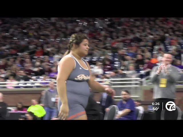 ⁣High School play of the week: Brighton's Sabrina Nauss wins her fourth wrestling state title