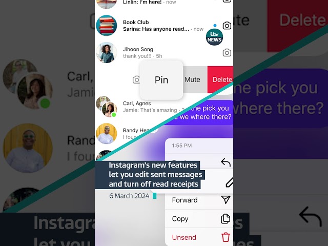 Instagram's new features let you edit sent messages and turn of read receipts #itvnews #news #u