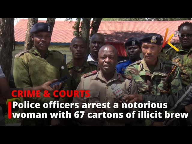 Police officers arrest a notorious woman with 67 cartons of illicit brew