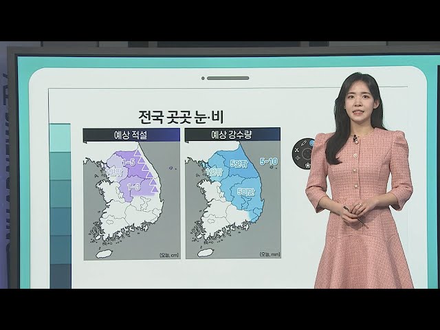 [날씨클릭] 전국 곳곳 눈·비…주말 찬 바람 불며 쌀쌀 / 연합뉴스TV (YonhapnewsTV)