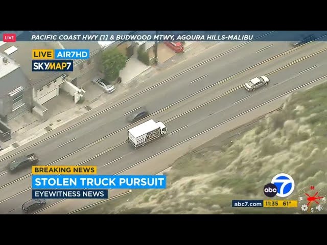 FULL CHASE: LAPD tracking driver in stolen box truck along PCH in Malibu