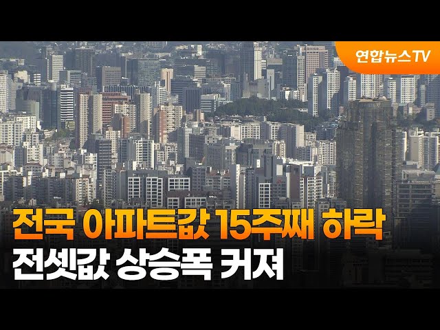 전국 아파트값 15주째 하락…전셋값 상승폭 커져 / 연합뉴스TV (YonhapnewsTV)