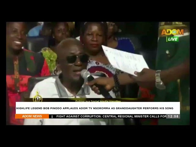 Highlife legend Bob Pinodo applauds Adom TV Nsoromma as his granddaughter performs his song.