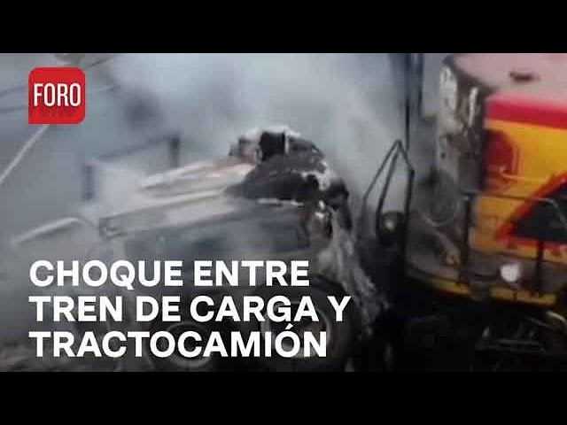 Choque entre tren de carga y tractocamión provoca incendio en Nuevo León - Las Noticias