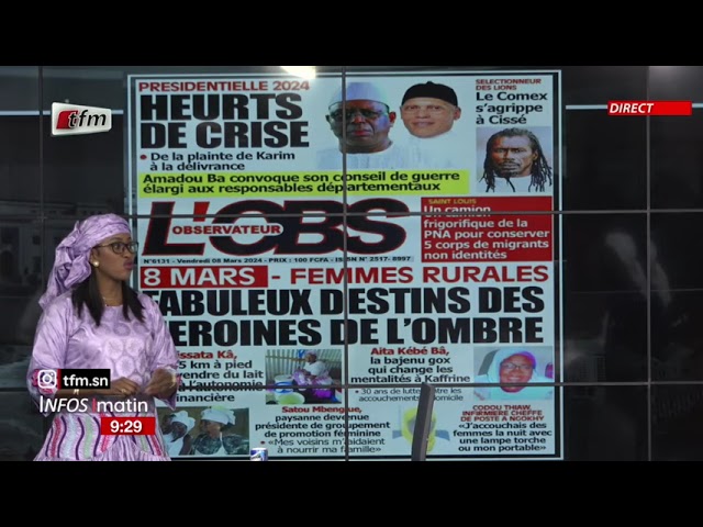 Unes de l'Obs & RECORD présenté par Sokhna Natta Mbaye - Infos matin du 08 Mars 2024