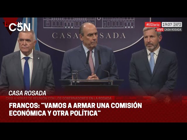 CONFERENCIA de PRENSA de FRANCOS, JALDO y FRIGERIO tras la REUNIÓN con los GOBERNADORES