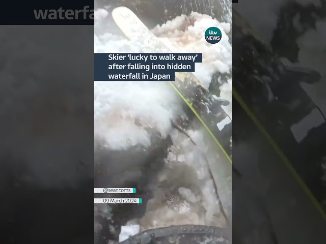 Skier ‘lucky to walk away’ after falling into hidden waterfall in Japan #itvnews