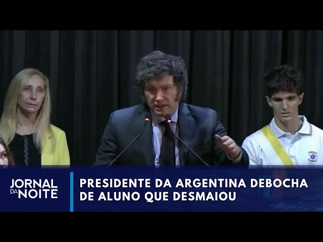 Milei debocha de aluno que desmaiou ao seu lado na Argentina | Jornal da Noite