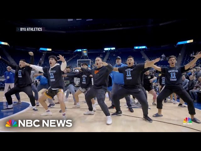 ⁣Family and friends surprise BYU basketball player by performing Haka