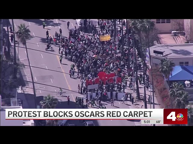 Protest blocks Oscars red carpet