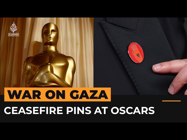 Celebrities at Oscars wear red pins to support Gaza ceasefire calls | Al Jazeera Newsfeed