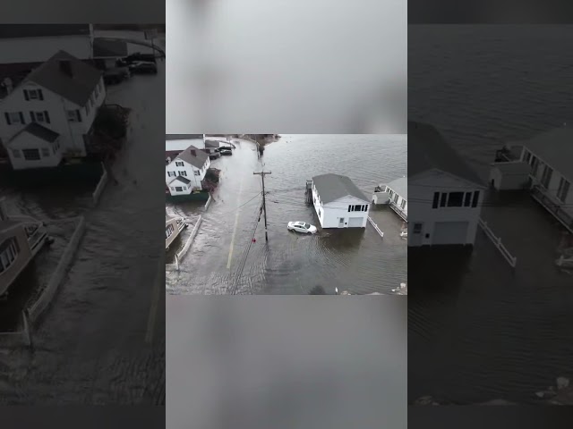 Drone footage captures coastal flooding damage in New Hampshire town #Shorts