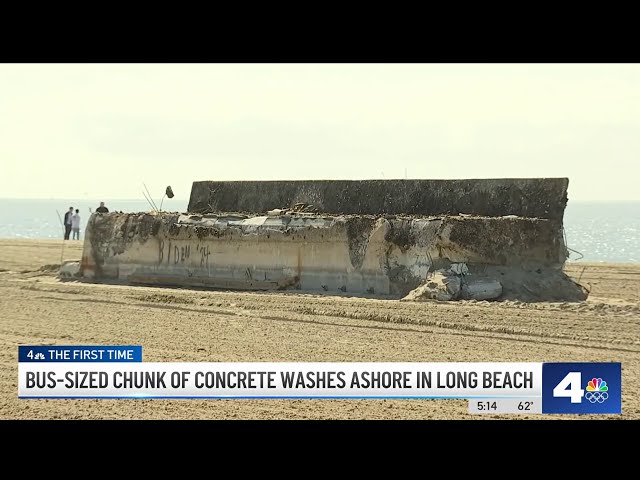 Bus-sized chunk of concrete washes ashore in Long Beach