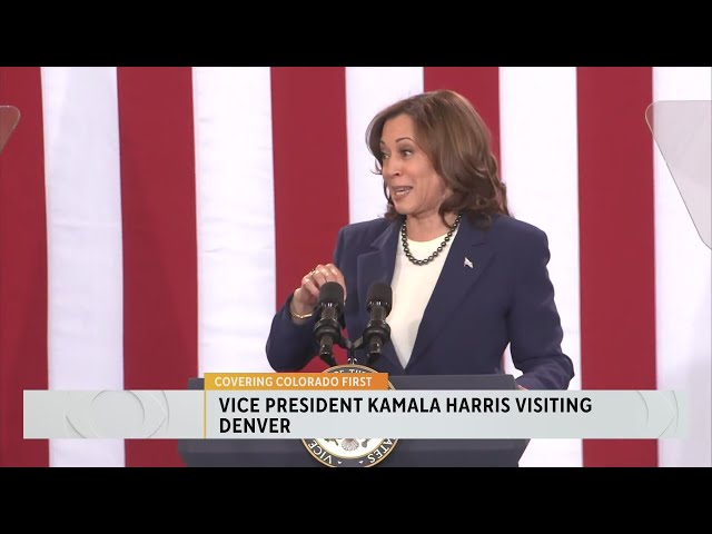 Kamala Harris giving remarks at campaign event in Denver on Tuesday