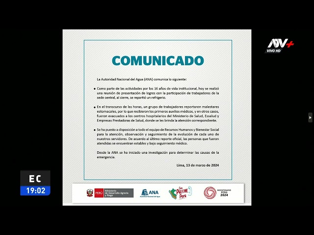 ANA se pronuncia por intoxicación de 50 de trabajadores en evento organizado por su aniversario