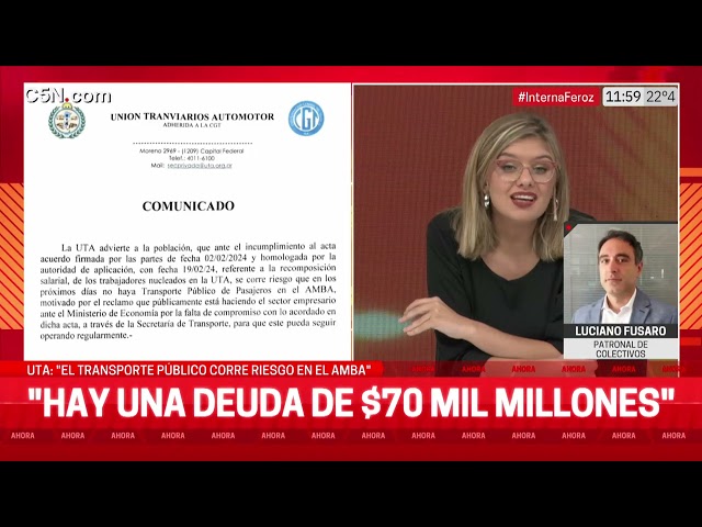 COMUNICADO de la UTA: "EL TRANSPORTE PÚBLICO CORRE RIESGO en el AMBA"