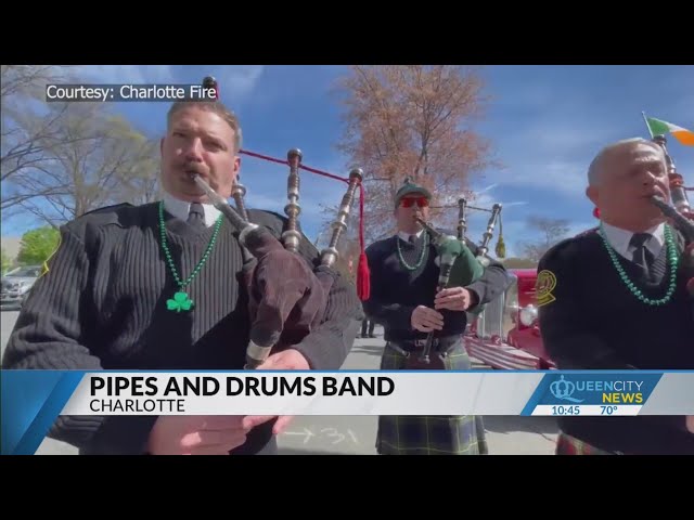 Fire Dept. bagpipe band commands attention at the St. Paddy’s Parade, funerals