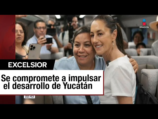 Claudia Sheinbaum continúa su campaña, viaja en el Tren Maya a Yucatán