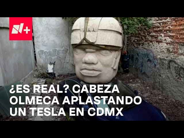 Tesla aplastado por cabeza olmeca; pieza de arte en CDMX - Despierta