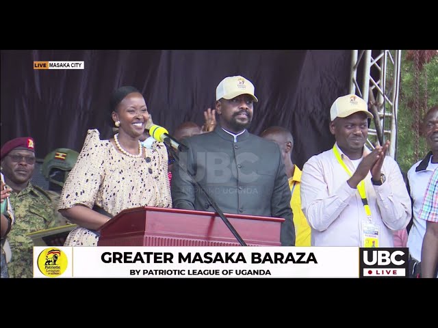 Gen. Muhoozi Kainerugaba’s wife Charlotte Kainerugaba addressing the greater Masaka Baraza.