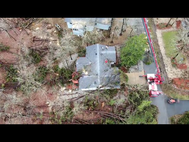 WATCH: Drone video shows EF2 tornado's path of destruction in Hot Spring Village