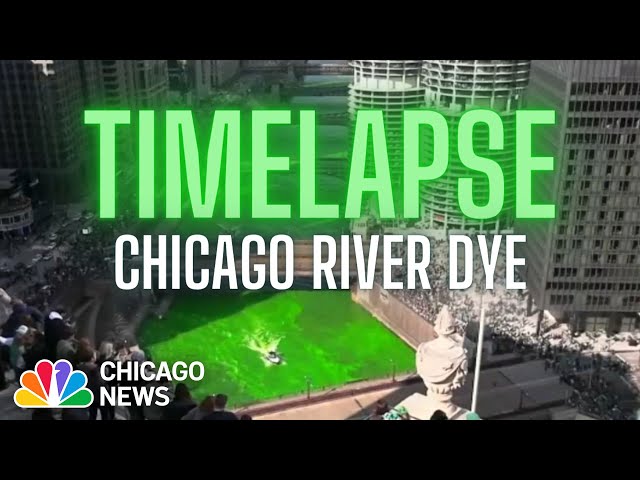 Timelapse: FULL video of Chicago River being dyed GREEN for St Patrick's Day ☘️