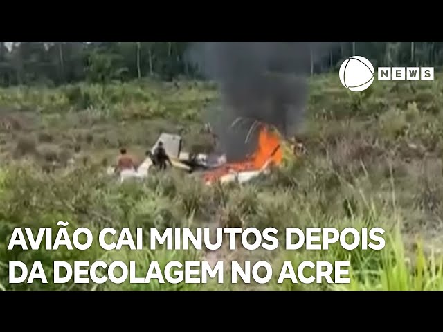 Avião cai minutos depois da decolagem em fazenda no Acre