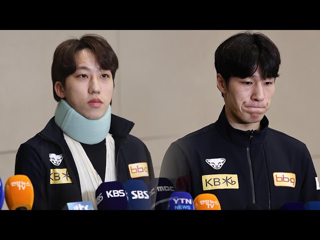 쇼트트랙 박지원 깁스하고 귀국…황대헌 "고의 아냐" / 연합뉴스TV (YonhapnewsTV)