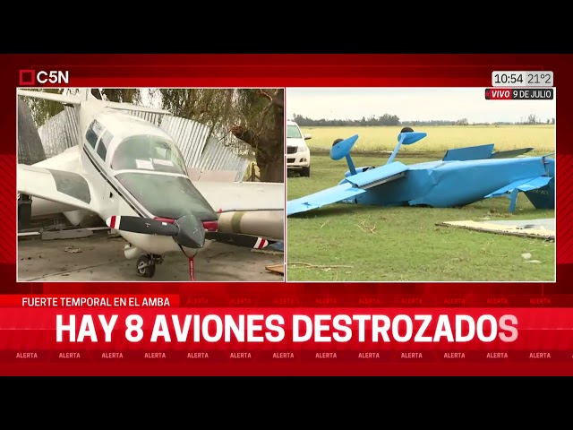 DESTROZOS en el AERÓDROMO de 9 de JULIO: VOLADURA de TECHOS y AVIONES ROTOS