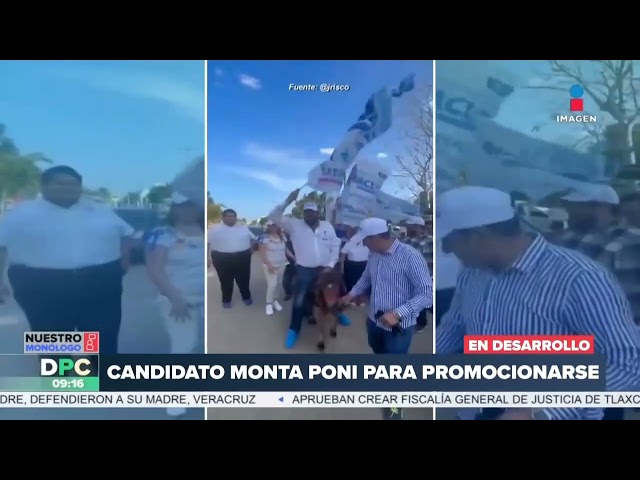 Candidato a diputado del PAN monta un pony para promocionarse