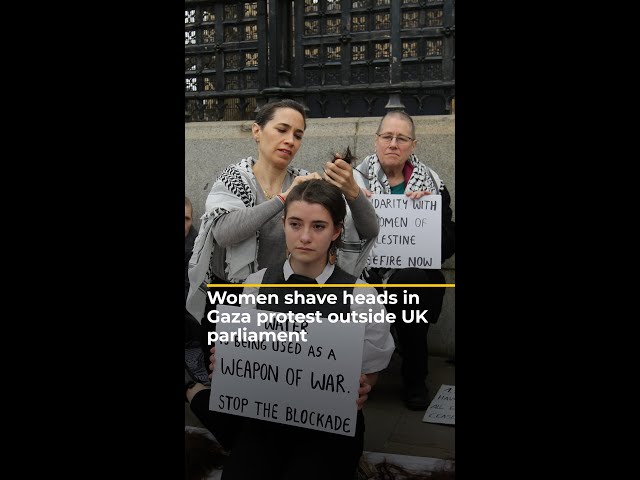 Women shave their heads in Gaza protest outside UK parliament | #AJshorts