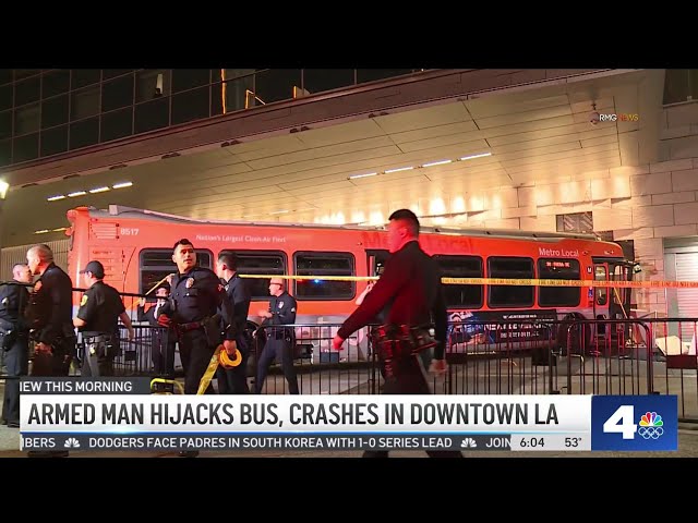 Hijacked Metro bus collides with cars and crashes into hotel