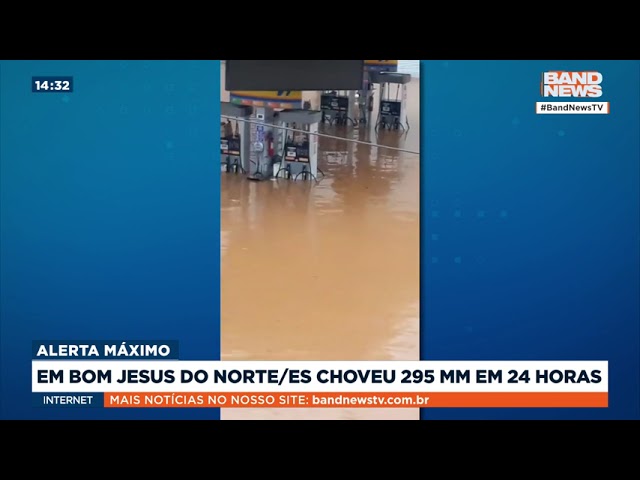 Cidade do Espírito Santo registra 295mm de chuva em 24 horas