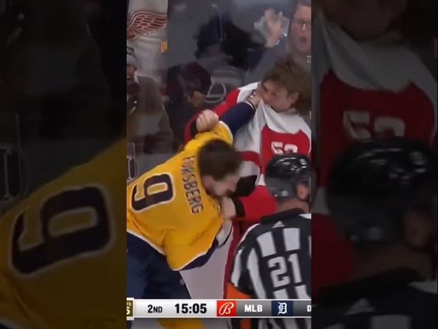 ⁣Moritz Seider In His First NHL Fight Drops The Mitts With Filip Forsberg 