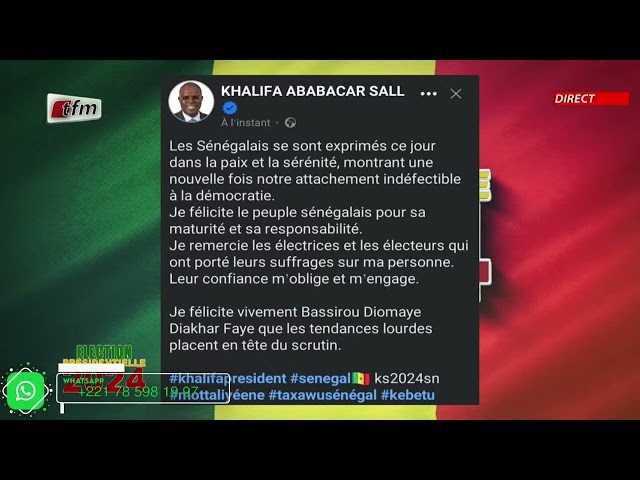 Message de Khalifa Sall à travers un tweet félicitant Bassirou Diomaye Faye