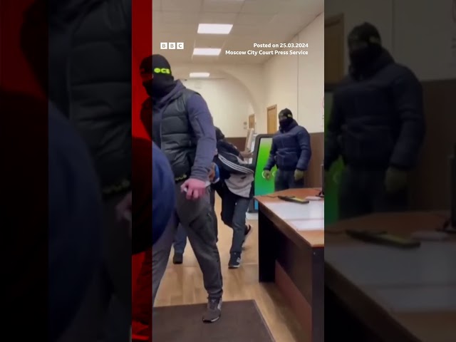 Russia concert hall attack suspects dragged into Moscow court. #Shorts #BBCNews