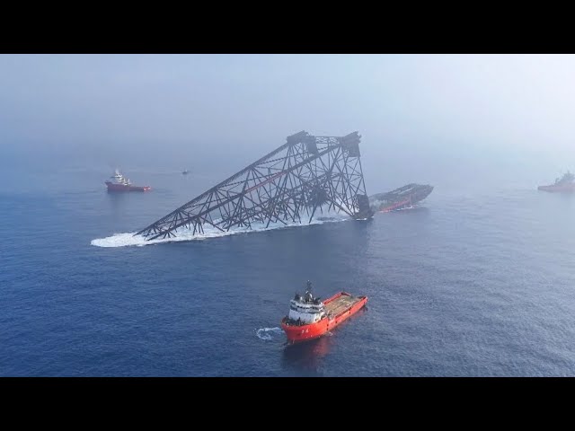 China's record-breaking deepwater jacket successfully slides into sea