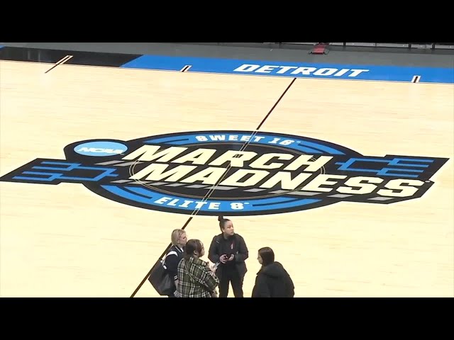 Taking a look at the Sweet 16 & Elite 8 court at Little Caesars Arena