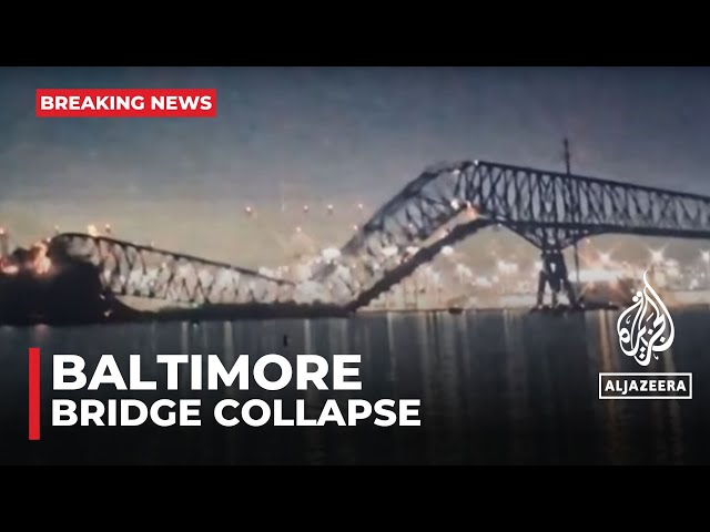 Baltimore bridge collapse: Bridge collapses into water after being stuck by ship