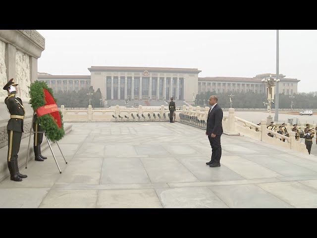 Nauruan President David Adeang lays wreath at Monument to the People's Heroes in Beijing