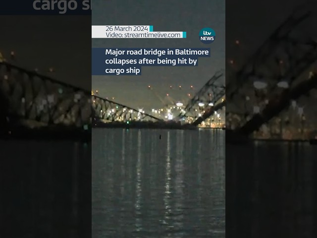 Major road bridge in Baltimore collapses after being hit by cargo ship #itvnews #baltimore
