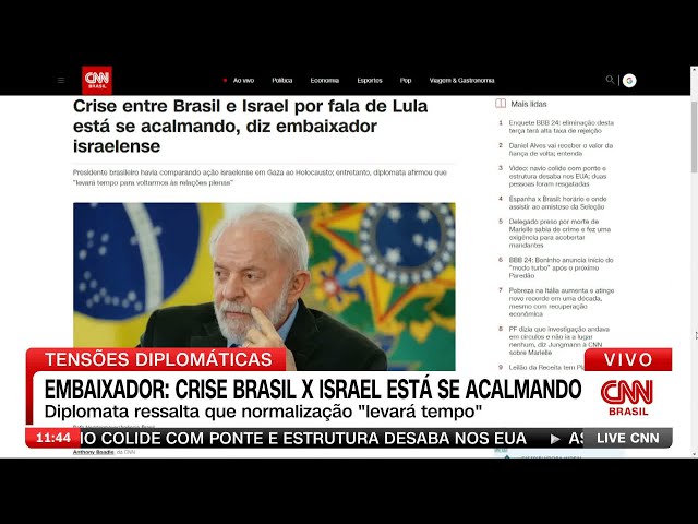 Crise entre Brasil e Israel está se acalmando, diz embaixador israelense | LIVE CNN