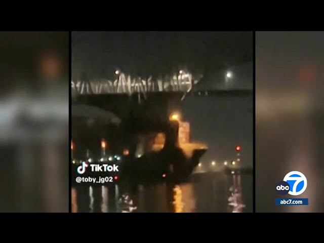 Moment Baltimore bridge collapsed and sent cars plunging into harbor