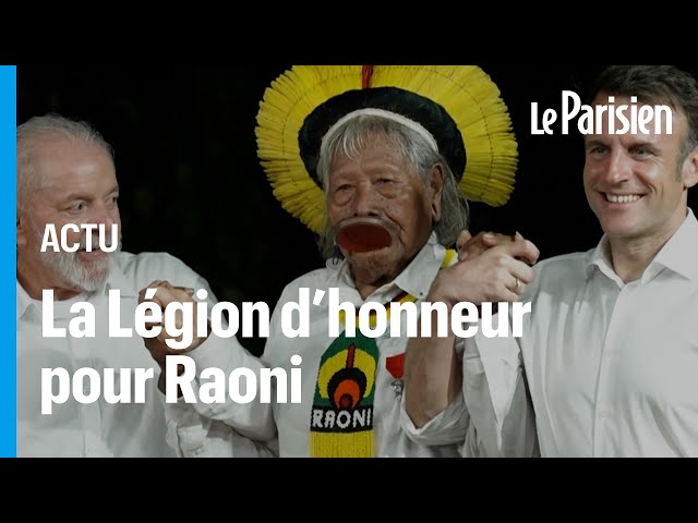 Au Brésil, Macron remet la Légion d'honneur au leader indigène Raoni