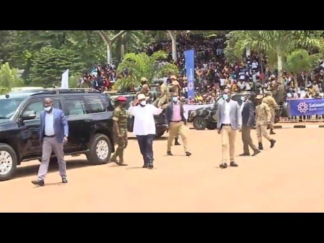 MUSEVENI'S ARRIVAL AT KOLOLO FOR THE LAUNCH OF UGANDA'S FIRST ISLAMIC BANKING INSTITUTE